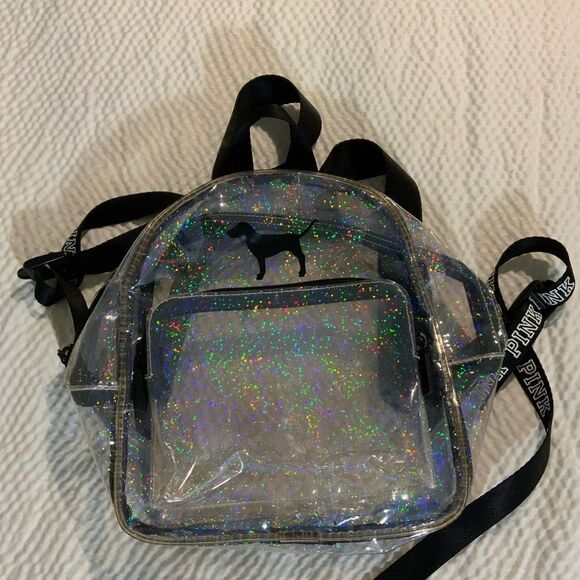 Victoria's Secret PINK Clear Mini Backpack with Dog Logo and Holographic Sparkle - Picture 2 of 5